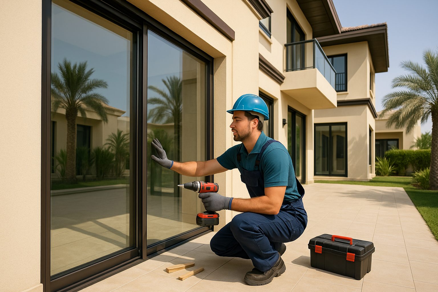 Park aluminium glass door fixing service Dubai