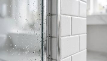 Glass bath screen panel edge with chrome seal