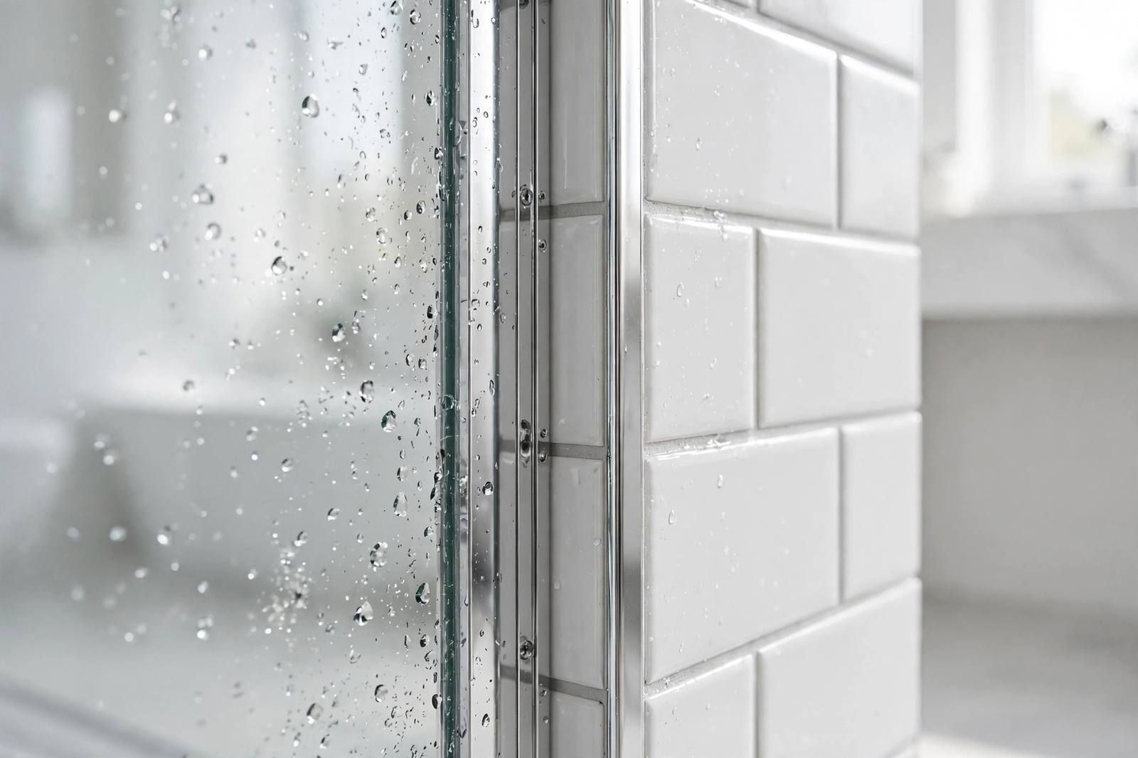 Glass bath screen panel edge with chrome seal
