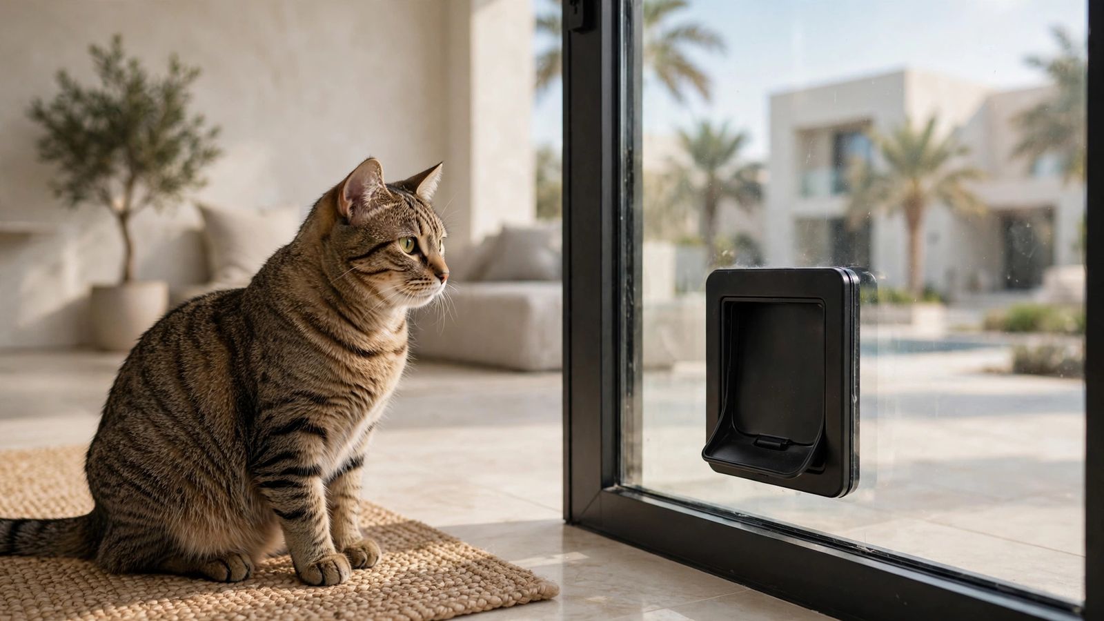 Cat flap installed in a glass door Dubai