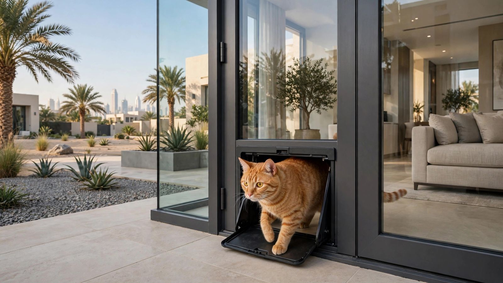 Cat flap fitted in an openable patio door