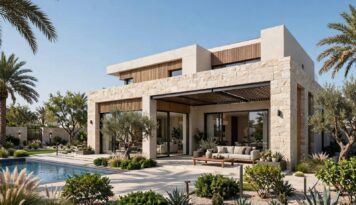 Modern Dubai villa with large sliding glass doors