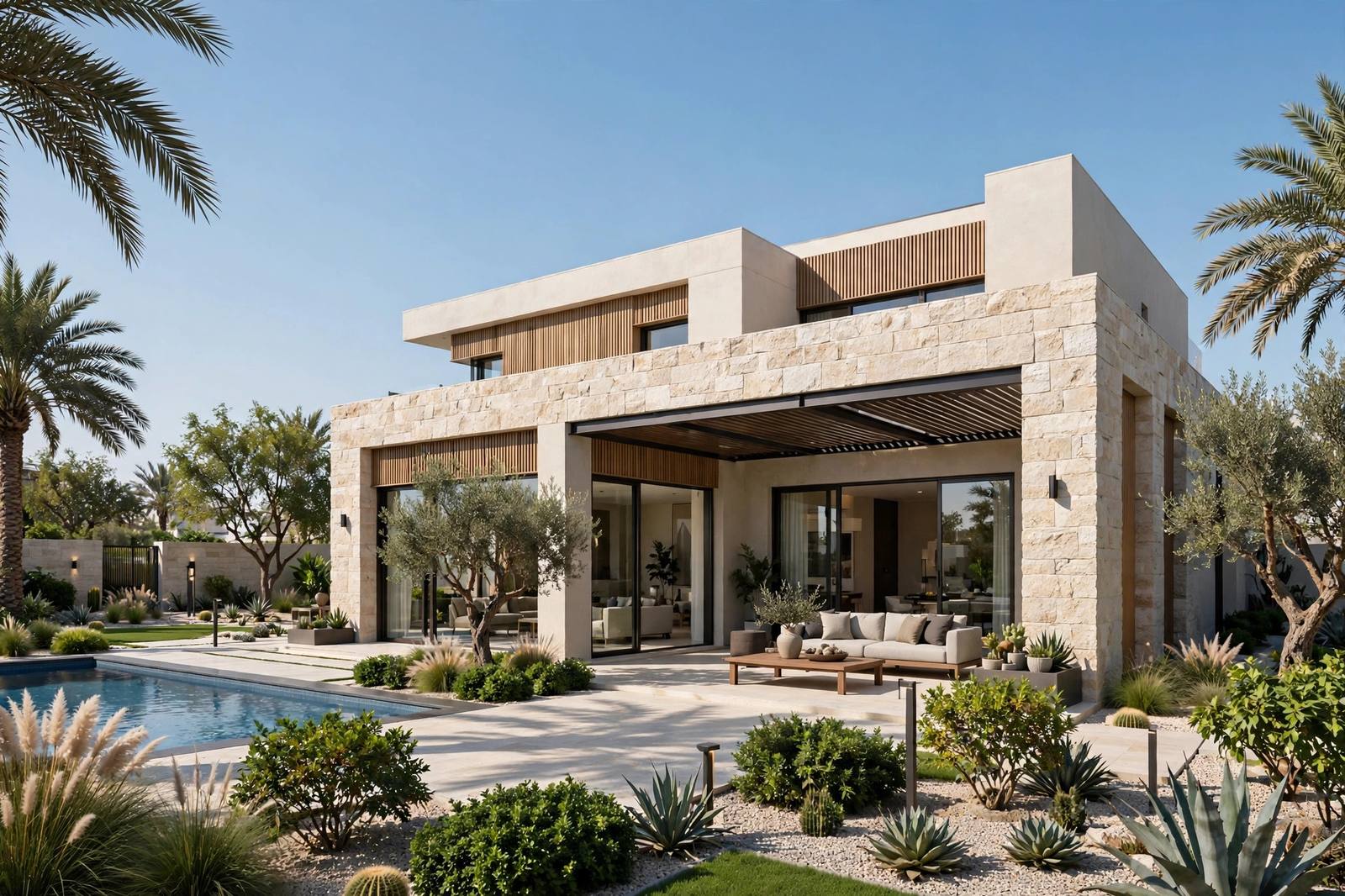 Modern Dubai villa with large sliding glass doors