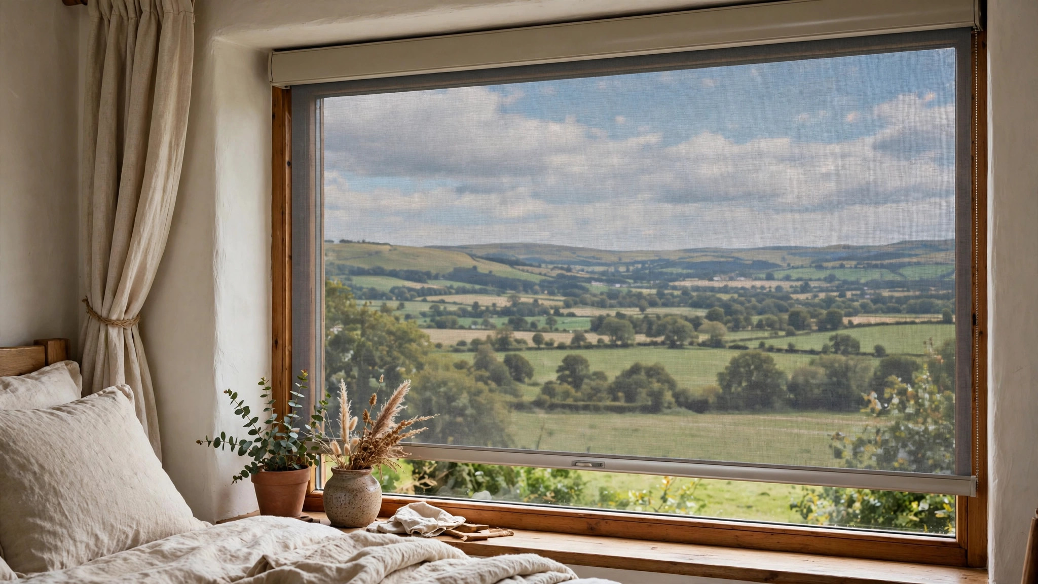 Retractable rollup fly net for windows