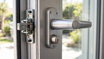 Sliding glass door lock mechanism and handle