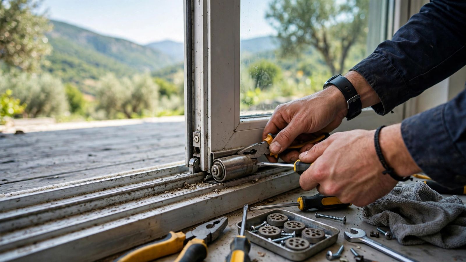 Sliding door roller and track repair service