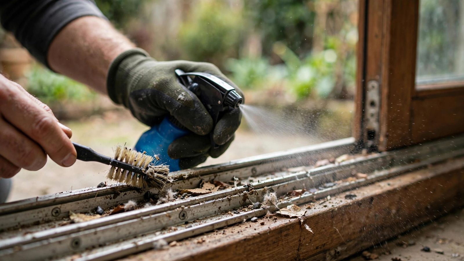Sliding door track cleaning and maintenance